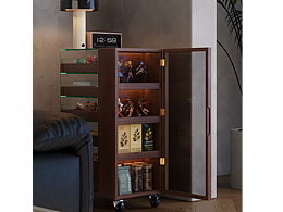 黑胡桃木移動(dòng)玻璃柜渲染