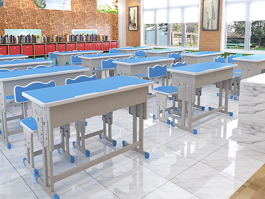 双人课桌学习桌详情页3D渲染