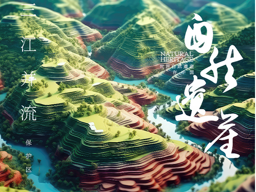 中国世界自然遗产AIGC机票盲盒海报