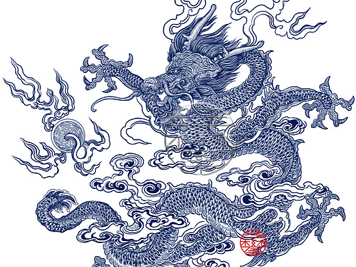 龙升四海铜版画插画设计