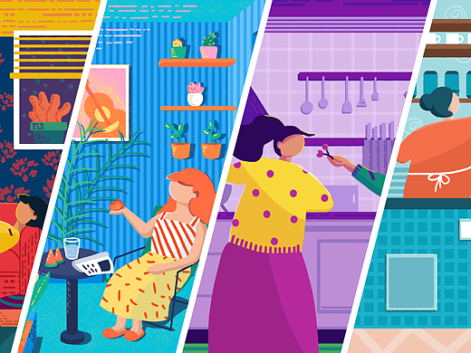 一组室内场景扁平几何风插画（个人主页-ZNTk0MjMwNTI=） - 创作习作 - 站酷设计师Littley小歪原创素材 - 站酷ZCOOL