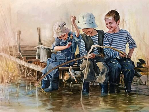 水彩画《童年》