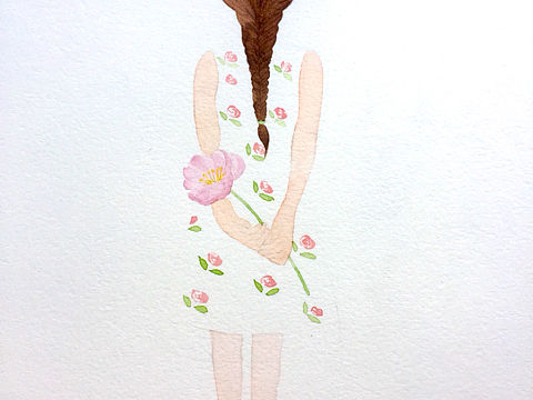 女孩背影 水彩插画