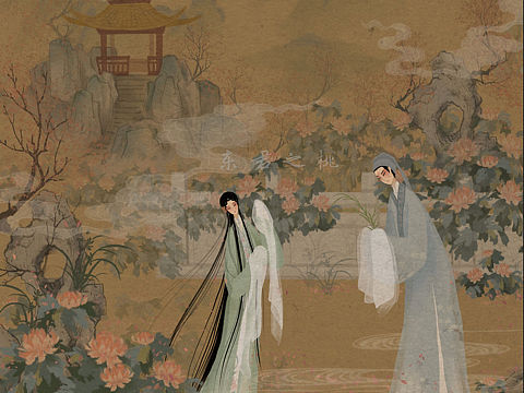 《牡丹亭》昆曲名剧插画系列；书籍封面插画设计
