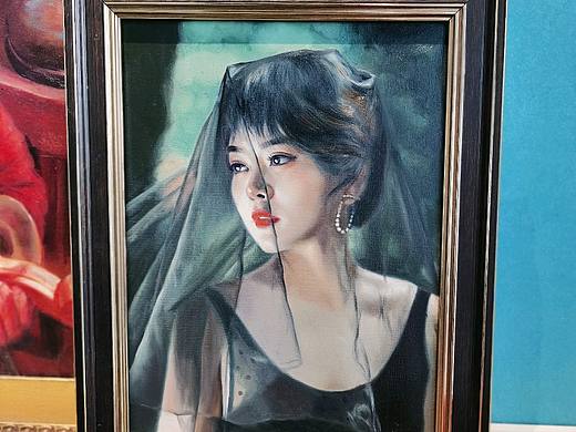 于生慧手绘油画肖像《蒙纱美女》