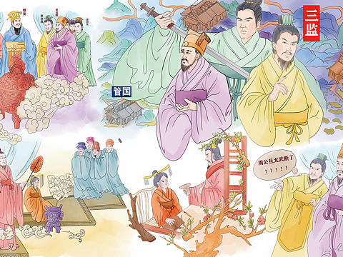 《周公辅成王》水彩风绘本儿插故事配图带线稿