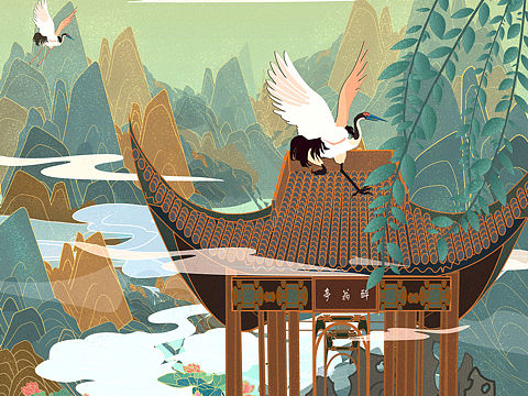 国潮插画-醉翁亭（个人主页-ZNTMxMzk2NDA=） - 商业插画 - 站酷设计师金俗酥原创素材 - 站酷ZCOOL