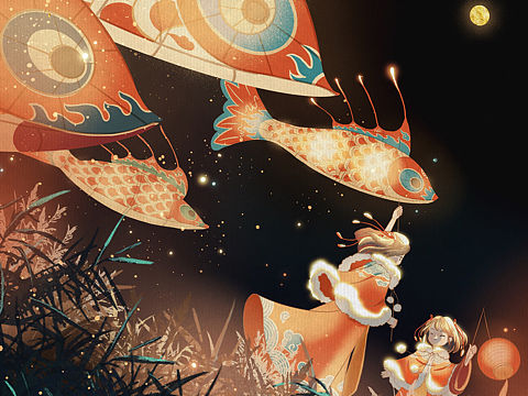 古风插画 | 鱼灯与新年