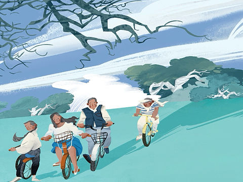 春日，欢快地骑行。