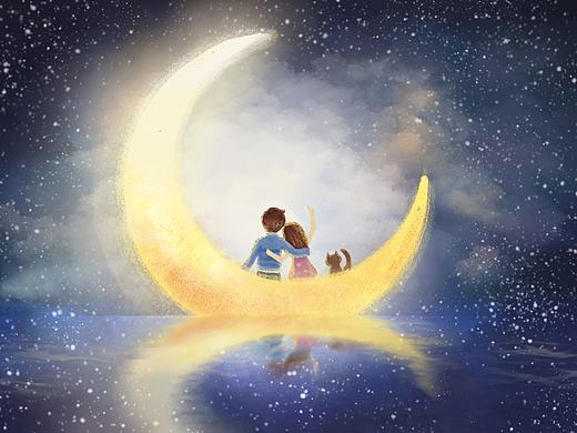 procreate原创治愈系情侣插画