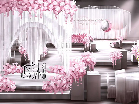 粉灰简约系 婚礼效果图（个人主页-ZMjgxOTk1MjA=） - 商业插画 - 站酷设计师悠沐宴会设计原创素材 - 站酷ZCOOL