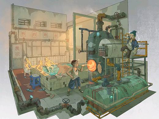 插画分享! 第十一弹 水神火神开了个澡堂子