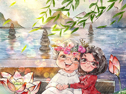 水彩温馨治愈插画