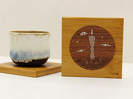 羊城印象竹木镶嵌杯垫