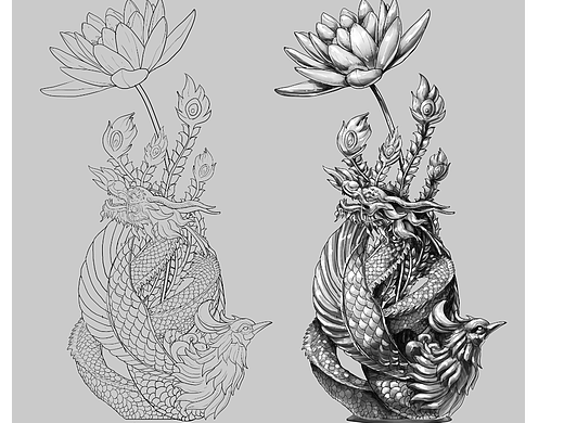 手绘龙凤莲花瓶子