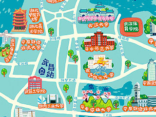 武汉高校地图 手绘地图