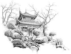 楚歌钢笔画-风景系列  长沙-爱晚亭 