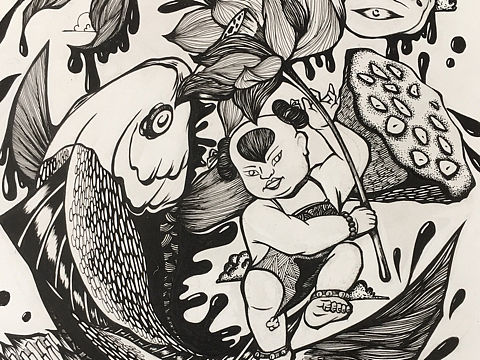 黑白装饰画“年年有鱼”
