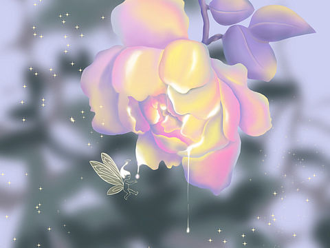 色彩练习，接花间露水的精灵