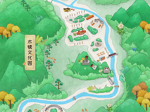 木牍文化园，手绘地图