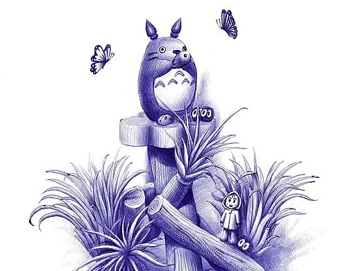 圆珠笔画·龙猫绿植