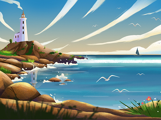 海岸线插画-创作习作70011年前回到家乡插画-创作习作28011年前风景