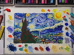 重彩油畫棒臨摹梵高【星空】手繪教程