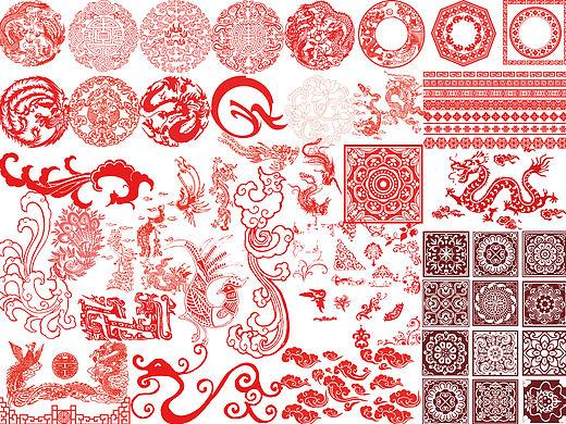 2016新年龙凤、祥云、中国风花边矢量素材