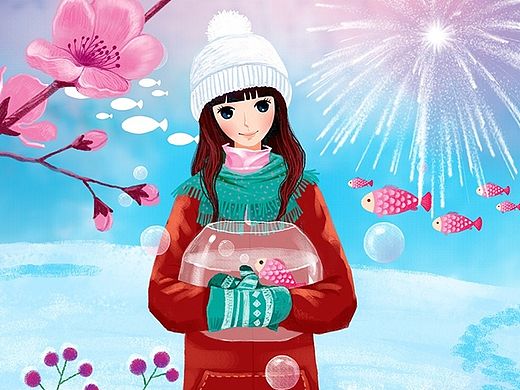 画儿晴天唯美插画-节日插画-新年插画
