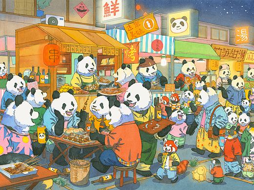 拼图【熊猫夜市街】