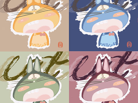 原创手绘插画头像《搞怪动物园系列—cat》