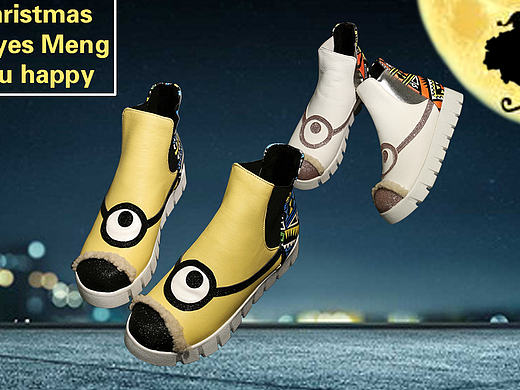 圣诞节小黄人女鞋海报