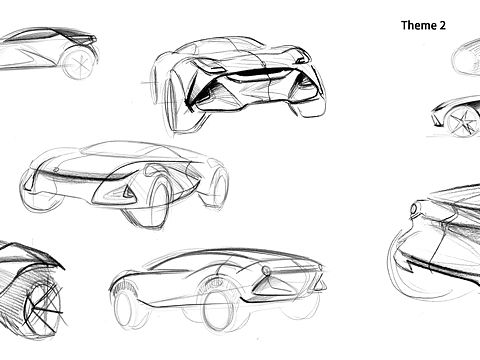 手绘suv 草图，形态转换设计