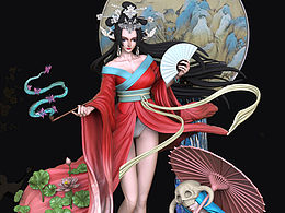 海贼王之古风女帝手办gk雕像渲染