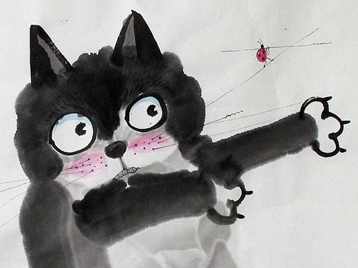 画儿晴天纸本水墨画猫系列一（多幅水墨猫）