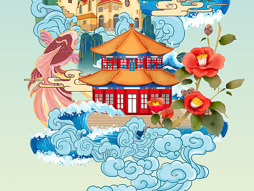 山东手绘插画一组
