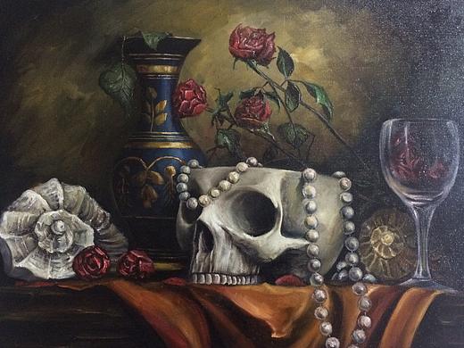 帶骷髏頭的靜物（個(gè)人主頁(yè)-ZMTY0MjAwOTY=） - 繪畫 - 站酷設(shè)計(jì)師上著青藝原創(chuàng)素材 - 站酷ZCOOL