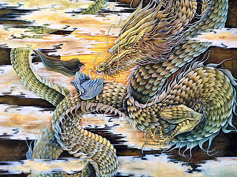 原创手绘水彩插画～神龙爷