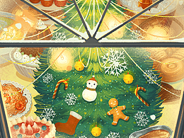 插画练习《圣诞窗》