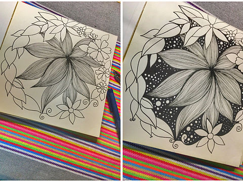 缠绕画，黑白装饰画，民族风，线描，插画，绽放，原