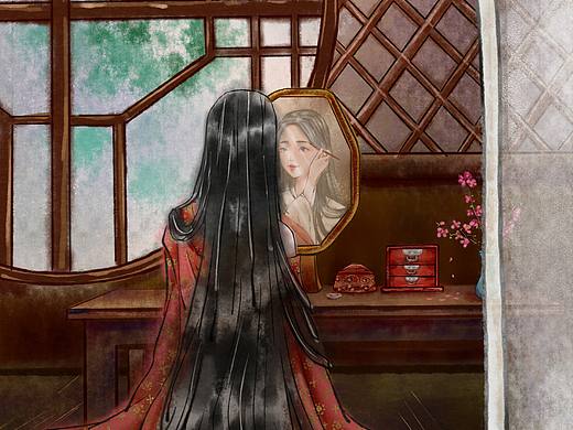 对镜梳妆