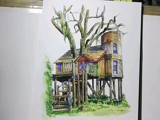 钢笔淡彩树屋系列（个人主页-ZNDE0MDg2NDg=） - 绘画 - 站酷设计师Z02757098原创素材 - 站酷ZCOOL