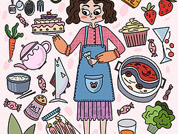 线条风格插画，小道具组合