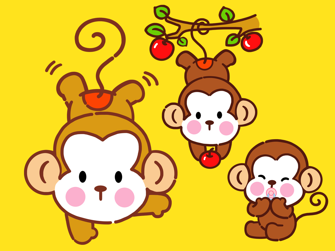 猴子 保護動物 卡通小猴子 卡通手繪, 手繪卡通小猴子, 可愛的小猴子, 卡通手繪素材圖案，PSD和PNG圖片免費下載