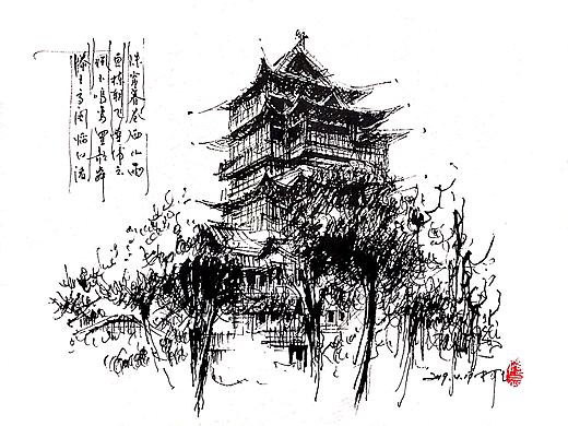 滕王阁手绘