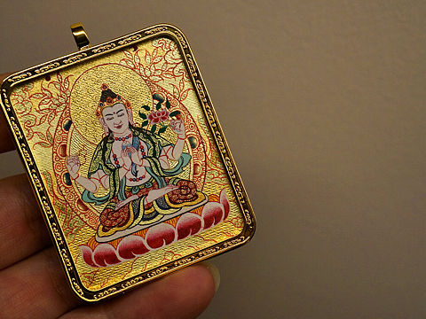 礦彩刻金「四臂觀音」隨身唐卡（個人主頁-ZMzY5Nzk5Njg=） - 其他手工藝 - 站酷設(shè)計師梵物藝術(shù)原創(chuàng)素材 - 站酷ZCOOL
