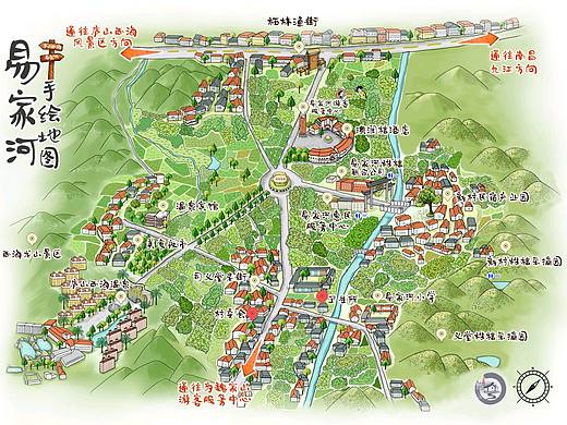 手绘地图·易家河采橘园（个人主页-ZMzA4MjQ2OTI=） - 商业插画 - 站酷设计师木每三少原创素材 - 站酷ZCOOL