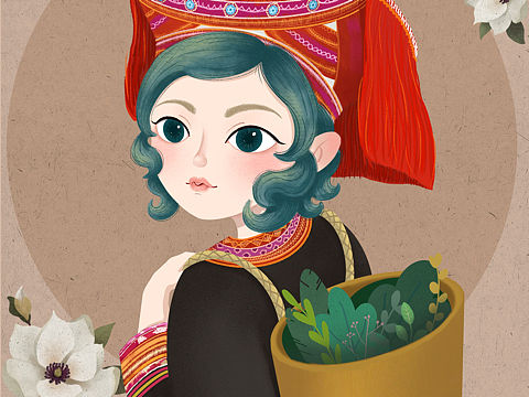 金秀瑶族女孩人物形象插画设计