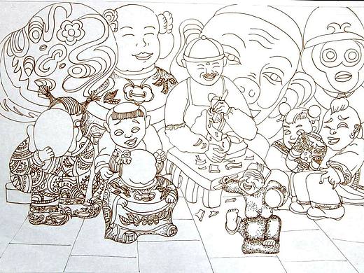 传统插画线条，练习