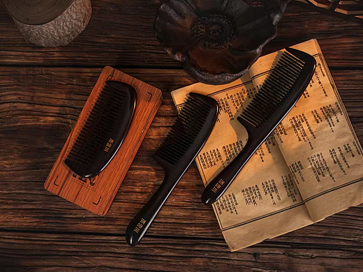 子母莲心黑檀木手工木梳